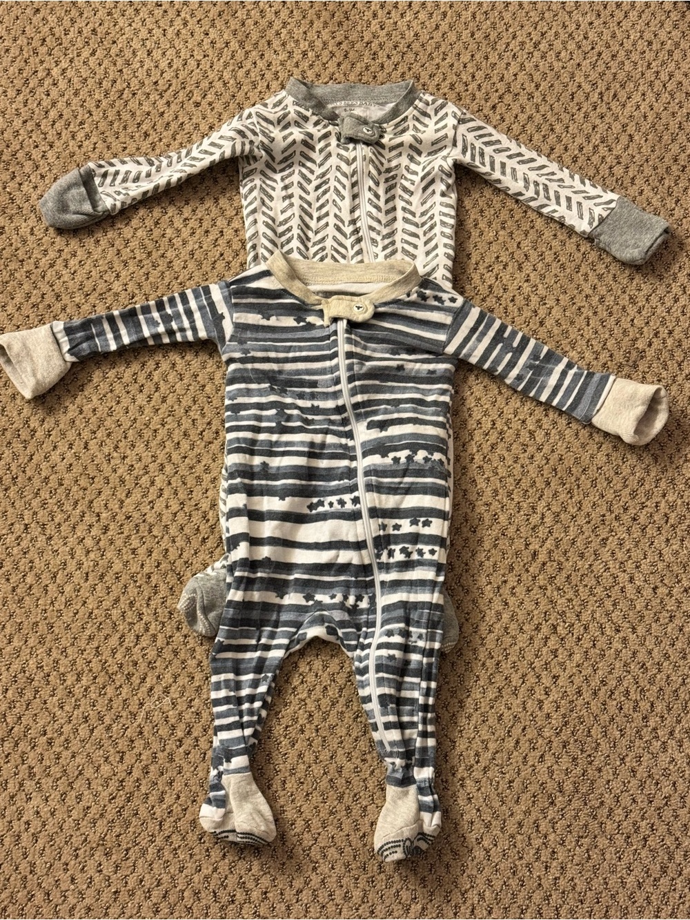 Burt's Bees Baby Blue & White Striped Footed One-Piece Set